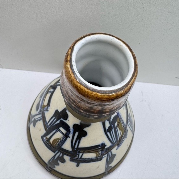 Vintage Harsa Israel hand painted Ceramic Vase blues greens browns cream 6" 1986 - Picture 2 of 12